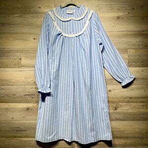 National Flannel House Dress Nightgown Size XL Blue Granny Cottagecore Mumu